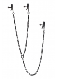 Черные зажимы на соски и клитор на цепочке DELUXE NIPPLE   CLIT CLAMPS - Dream Toys - купить с доставкой в Королеве