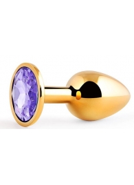 Золотистая анальная пробка с фиолетовым стразом - 7,2 см. - Anal Jewelry Plug - купить с доставкой в Королеве