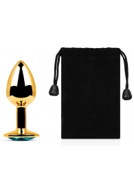 Золотистая анальная пробка с голубым стразом - 7,2 см. - Anal Jewelry Plug - купить с доставкой в Королеве