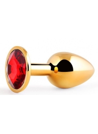 Золотистая анальная пробка с красным стразом - 7,2 см. - Anal Jewelry Plug - купить с доставкой в Королеве