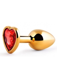 Золотистая анальная пробка с красным стразом-сердечком - 7 см. - Anal Jewelry Plug - купить с доставкой в Королеве