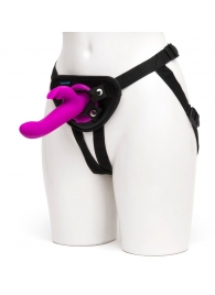 Лиловый страпон Rechargeable Vibrating Strap-On Harness Set - 17,6 см. - Happy Rabbit - купить с доставкой в Королеве