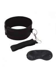 Черный ошейник с длинным поводком Collar and Leash Set - Lux Fetish - купить с доставкой в Королеве