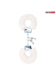 Белые меховые наручники на сцепке с ключиками - Notabu - купить с доставкой в Королеве