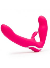 Ярко-розовый безремневой страпон Rechargeable Vibrating Strapless Strap-On - Happy Rabbit - купить с доставкой в Королеве