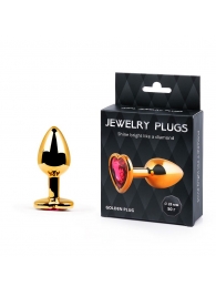 Золотистая анальная пробка с малиновым кристаллом-сердечком - 7 см. - Anal Jewelry Plug - купить с доставкой в Королеве