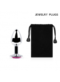 Серебристая анальная пробка с малиновым кристаллом - 7,2 см. - Anal Jewelry Plug - купить с доставкой в Королеве