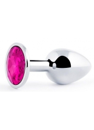 Серебристая анальная пробка с малиновым кристаллом - 7,2 см. - Anal Jewelry Plug - купить с доставкой в Королеве