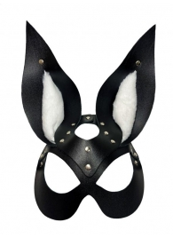 Черная маска зайки с белым мехом на ушках Miss Bunny - БДСМ Арсенал - купить с доставкой в Королеве