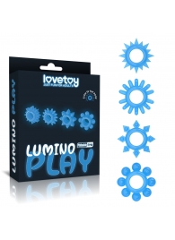 Набор из 4 голубых, светящихся в темноте эрекционных колец Lumino Play - Lovetoy - в Королеве купить с доставкой