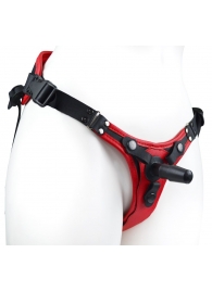 Красно-черный женский пояс с 2 способами крепления насадок и вагинальной пробкой - LOVETOY (А-Полимер) - купить с доставкой в Королеве