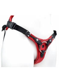 Красно-черный женский пояс с 2 способами крепления насадок и вагинальной пробкой - LOVETOY (А-Полимер) - купить с доставкой в Королеве
