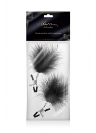 Зажимы на соски с черными пуховыми кисточками Sweet Caress Feather Nipple Clumps - Sweet Caress - купить с доставкой в Королеве