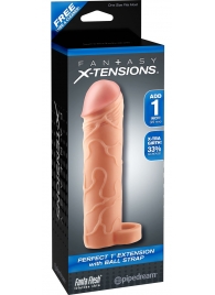 Телесная насадка с кольцом Perfect 1 Extension with Ball Strap - 17 см. - Pipedream - в Королеве купить с доставкой