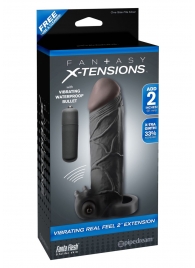 Чёрная вибронасадка с кольцом Vibrating Real Feel 2 Extension - 16 см. - Pipedream - в Королеве купить с доставкой