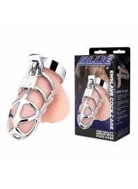 Серебристая металлическая клетка для члена с замком Enslave Cock Cage - BlueLine - купить с доставкой в Королеве
