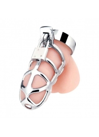 Серебристая металлическая клетка для члена с замком Enslave Cock Cage - BlueLine - купить с доставкой в Королеве