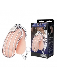 Серебристая металлическая клетка с анальным стимулятором Cock Cage - BlueLine - купить с доставкой в Королеве