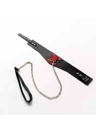 Черный широкий ошейник с красным декором и поводком - Crazy Handmade - купить с доставкой в Королеве