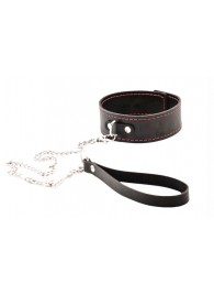 Черный широкий ошейник с красной строчкой и поводком - Crazy Handmade - купить с доставкой в Королеве