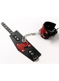 Черные кожаные оковы с красными вставками - Crazy Handmade - купить с доставкой в Королеве