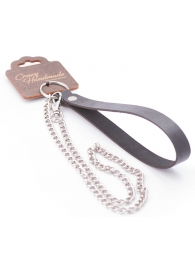 Серебристый металлический поводок с кожаной черной ручкой - 80 см. - Crazy Handmade - купить с доставкой в Королеве