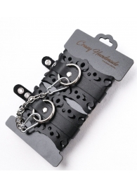 Ажурные наручники из черной кожи - Crazy Handmade - купить с доставкой в Королеве