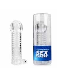 Прозрачная рельефная насадка-реалистик с петлей для мошонки - 13,5 см. - Sex Expert - в Королеве купить с доставкой