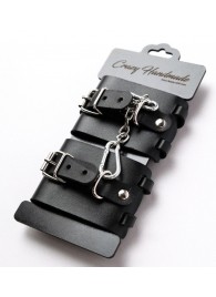 Черные кожаные наручники с ремешками - Crazy Handmade - купить с доставкой в Королеве