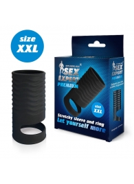 Черная открытая насадка на пенис с кольцом для мошонки XXL-size - 9,4 см. - Sex Expert - в Королеве купить с доставкой