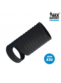Черная открытая насадка на пенис с кольцом для мошонки XXL-size - 9,4 см. - Sex Expert - в Королеве купить с доставкой