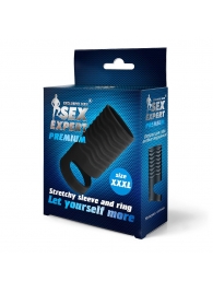 Черная открытая насадка на пенис с кольцом для мошонки XXXL-size - 9,9 см. - Sex Expert - в Королеве купить с доставкой