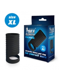 Черная открытая насадка на пенис с кольцом для мошонки XL-size - 8,9 см. - Sex Expert - в Королеве купить с доставкой
