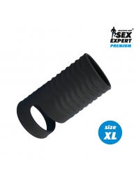 Черная открытая насадка на пенис с кольцом для мошонки XL-size - 8,9 см. - Sex Expert - в Королеве купить с доставкой