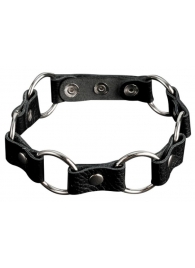 Кожаный черный ошейник с кольцами - Sitabella - купить с доставкой в Королеве