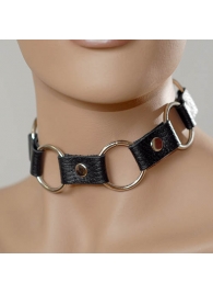 Кожаный черный ошейник с кольцами - Sitabella - купить с доставкой в Королеве