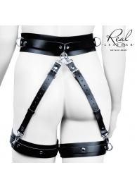 Черный кожаный пояс с гартерами - L-XL - Notabu - купить с доставкой в Королеве