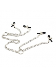 Серебристые зажимы для сосков и половых губ на тонкой цепочке - Notabu - купить с доставкой в Королеве