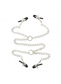 Серебристые зажимы для сосков и половых губ на тонкой цепочке - Notabu - купить с доставкой в Королеве