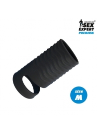 Черная открытая насадка на пенис с кольцом для мошонки size M - 7,9 см. - Sex Expert - в Королеве купить с доставкой