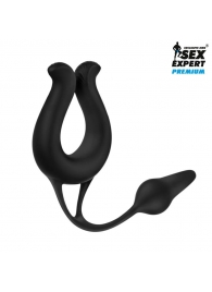 Черная вибронасадка Sex Expert с анальной втулкой - Sex Expert - в Королеве купить с доставкой