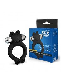 Черное силиконовое эрекционное виброкольцо Sex Expert - Sex Expert - в Королеве купить с доставкой