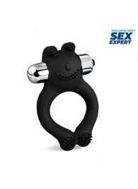 Черное силиконовое эрекционное виброкольцо Sex Expert - Sex Expert - в Королеве купить с доставкой
