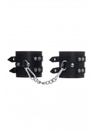 Черные кожаные наручники с двумя ремнями и контрастной строчкой - Pecado - купить с доставкой в Королеве