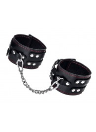 Черные кожаные оковы с двумя ремнями и контрастной строчкой - Pecado - купить с доставкой в Королеве