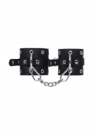 Черные кожаные однослойные наручники с люверсами - Pecado - купить с доставкой в Королеве