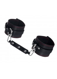 Черные кожаные однослойные оковы с контрастной строчкой - Pecado - купить с доставкой в Королеве