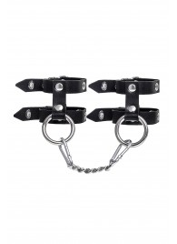 Черные однослойные кожаные наручники из двух ремешков - Pecado - купить с доставкой в Королеве