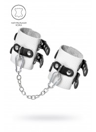 Бело-черные наручники с двумя ремешками и люверсами - Pecado - купить с доставкой в Королеве