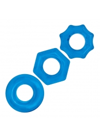 Комплект из трех голубых колец для эрекции 3-Pack Nuts   Bolts Stretch Cock Ring Set - BlueLine - в Королеве купить с доставкой